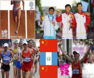 Puzzle Πόντιουμ στίβου ανδρών 20 χιλιομέτρων με τα πόδια, Ding Chen (Κίνα), Erick Barrondo (Γουατεμάλα) και Wang Zhen (Κίνα) - London 2012-